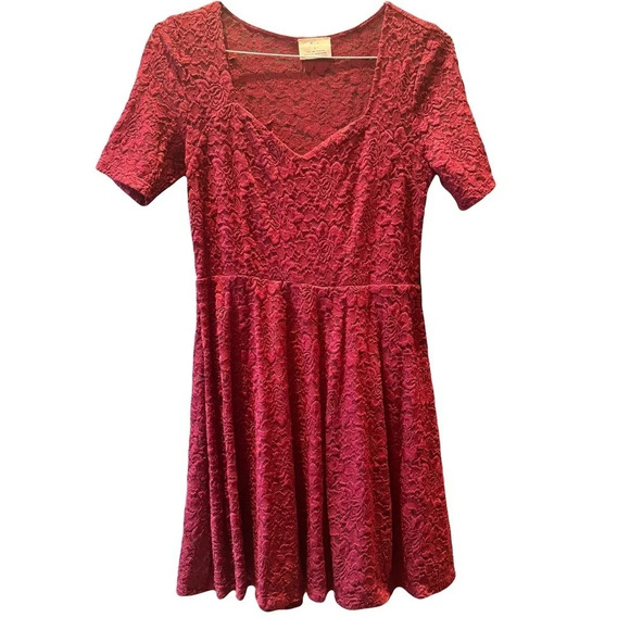 Pins & Needles Urban Outfitters Burgundy Crimson Sweetheart Lace Dress Sz Large - Picture 2 of 12